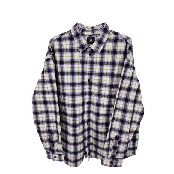 H&M Other - H & M Shirt Mens XL Purple Plaid Oversized Heavy Corduroy Shacket